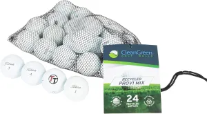 Clean Green Golf Balls 24 Titleist Pro V1 Recycled Golf Balls Mix - Includes Used Golf Balls Bulk and Mesh Reusable Bag - Recycled & Used Golf Balls for Men and Women