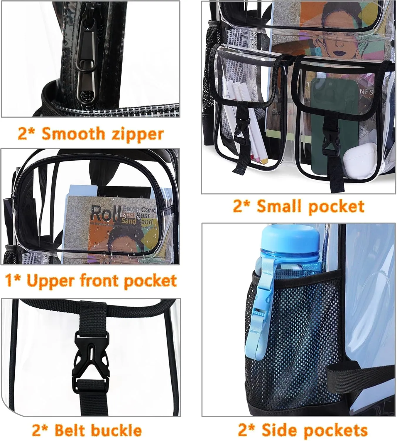 Clear Backpack for School, Clear Bookbag Heavy Duty Transparent Backpacks 17 '' Large See Through Bag for Boys Girls-Black
