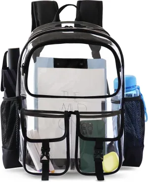 Clear Backpack for School, Clear Bookbag Heavy Duty Transparent Backpacks 17 '' Large See Through Bag for Boys Girls-Black
