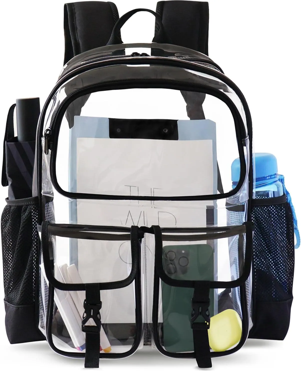 Clear Backpack for School, Clear Bookbag Heavy Duty Transparent Backpacks 17 '' Large See Through Bag for Boys Girls-Black