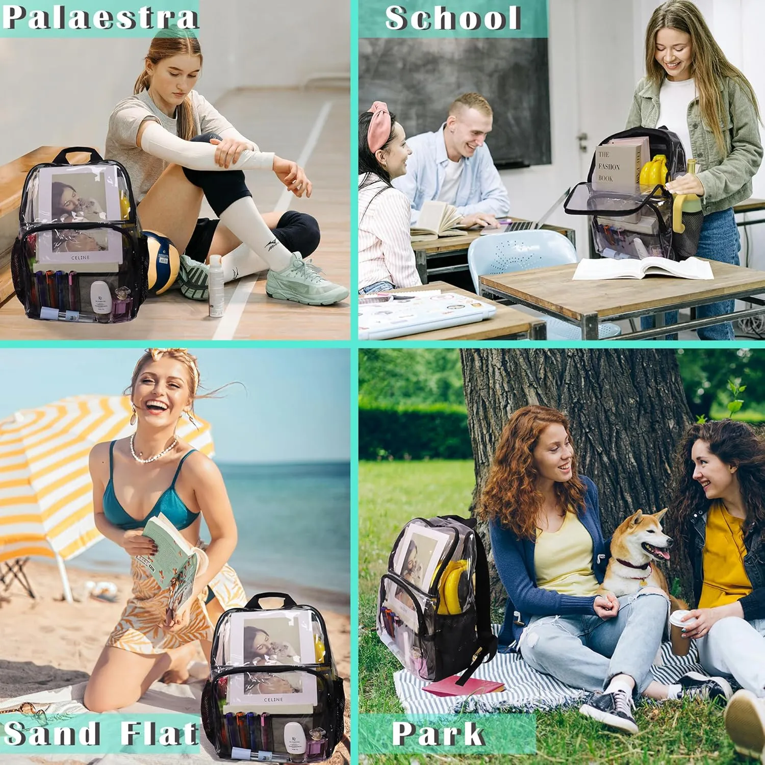 Clear Backpacks for School,18'' Large Clear Backpack Heavy Duty Clear Backpack See Through Backpack Clear Bookbag for Student,School,Work,Travel,Gray