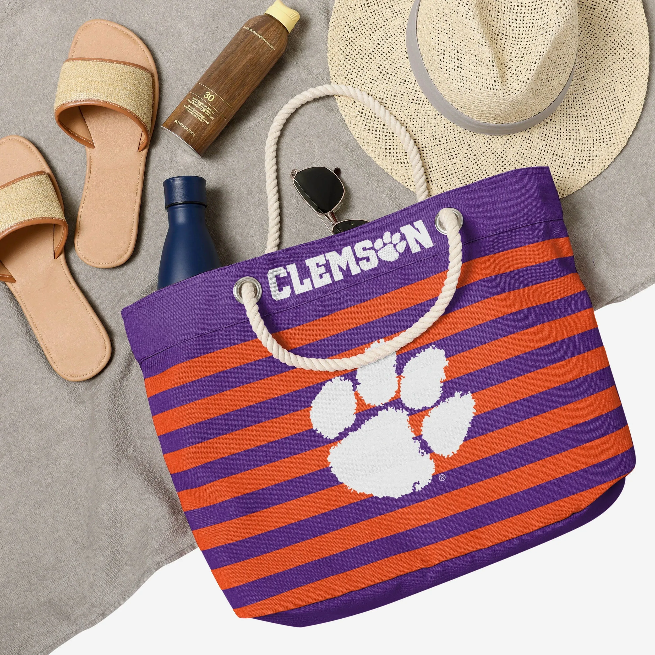 Clemson Tigers Nautical Stripe Tote Bag