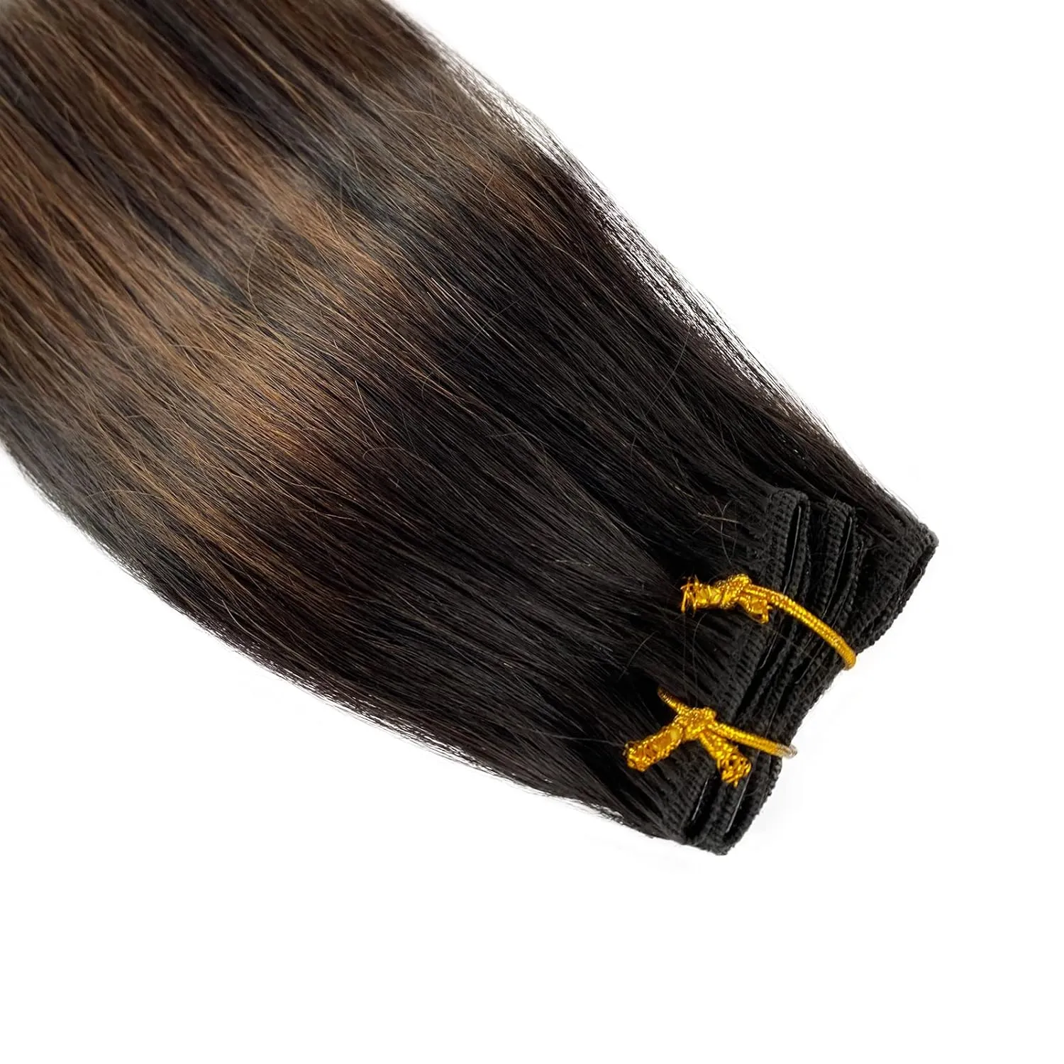 Clip in Hair Extensions Real Human Hair, Natural Black Highlights Medium Brown 18 Inches 5pcs Long Straight Clip ins Human Hair Extensions Handmade Double Weft Remy 70grams
