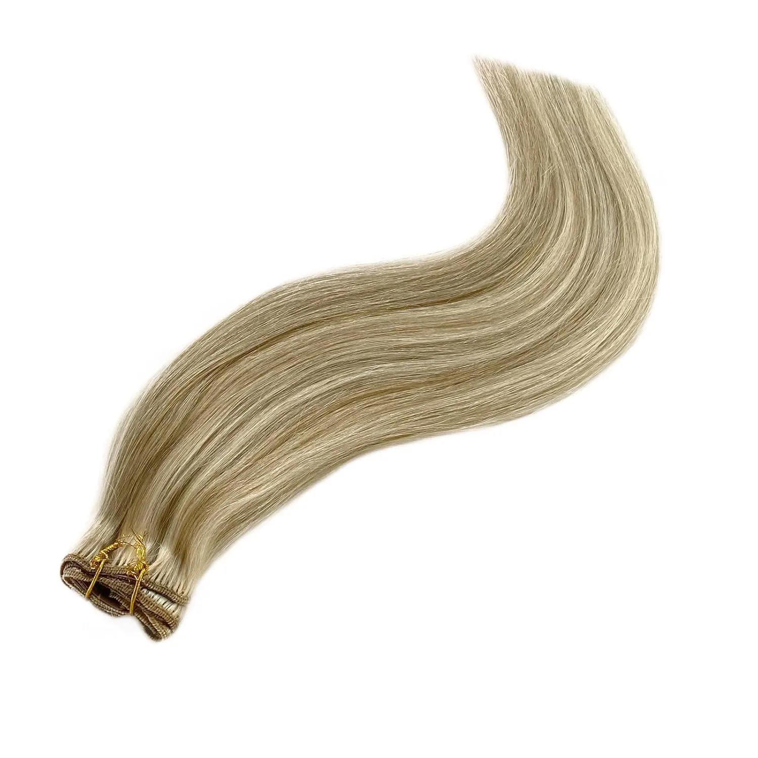 Clip in Human Hair Extensions - Beige Blonde Mixed Bleach Blonde Highlights - Real Human Hair, Thick Ends, Long Straight - 18 Inch, 70g, 5pcs