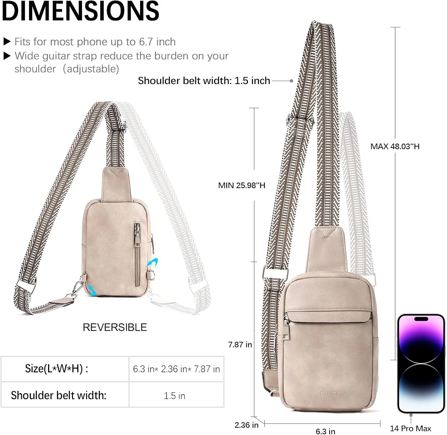 CLUCI Small Sling Bag for Women Vegan Leather Crossbody Chest Bags Trendy, Women's Fanny Pack