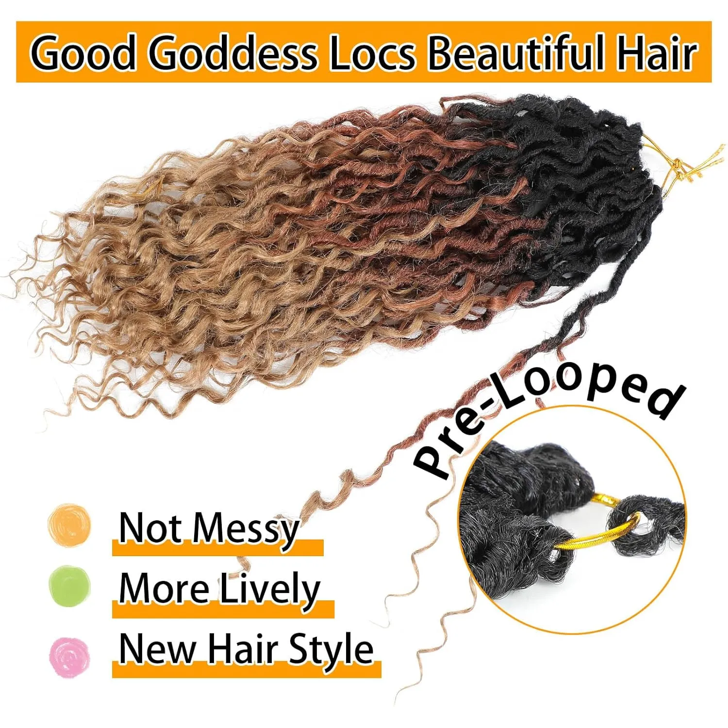 Col Bling Ombre Goddess Locs Crochet Hair 14 Inch 8 Packs Faux Locs Crochet Hair for Women 3 Tone Boho River Locs Hair with Curly Ends Synthetic Hair Style (#1B/30/27)
