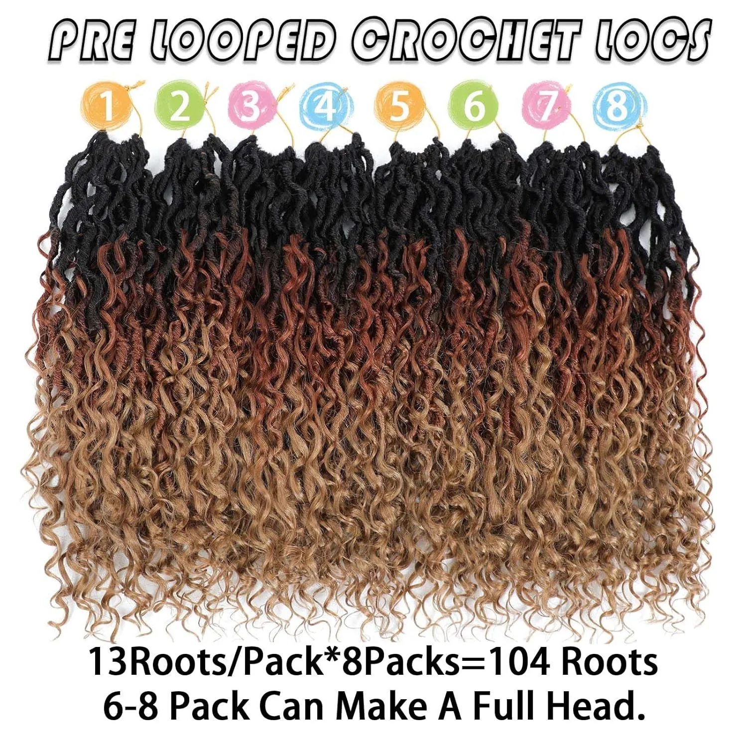 Col Bling Ombre Goddess Locs Crochet Hair 14 Inch 8 Packs Faux Locs Crochet Hair for Women 3 Tone Boho River Locs Hair with Curly Ends Synthetic Hair Style (#1B/30/27)