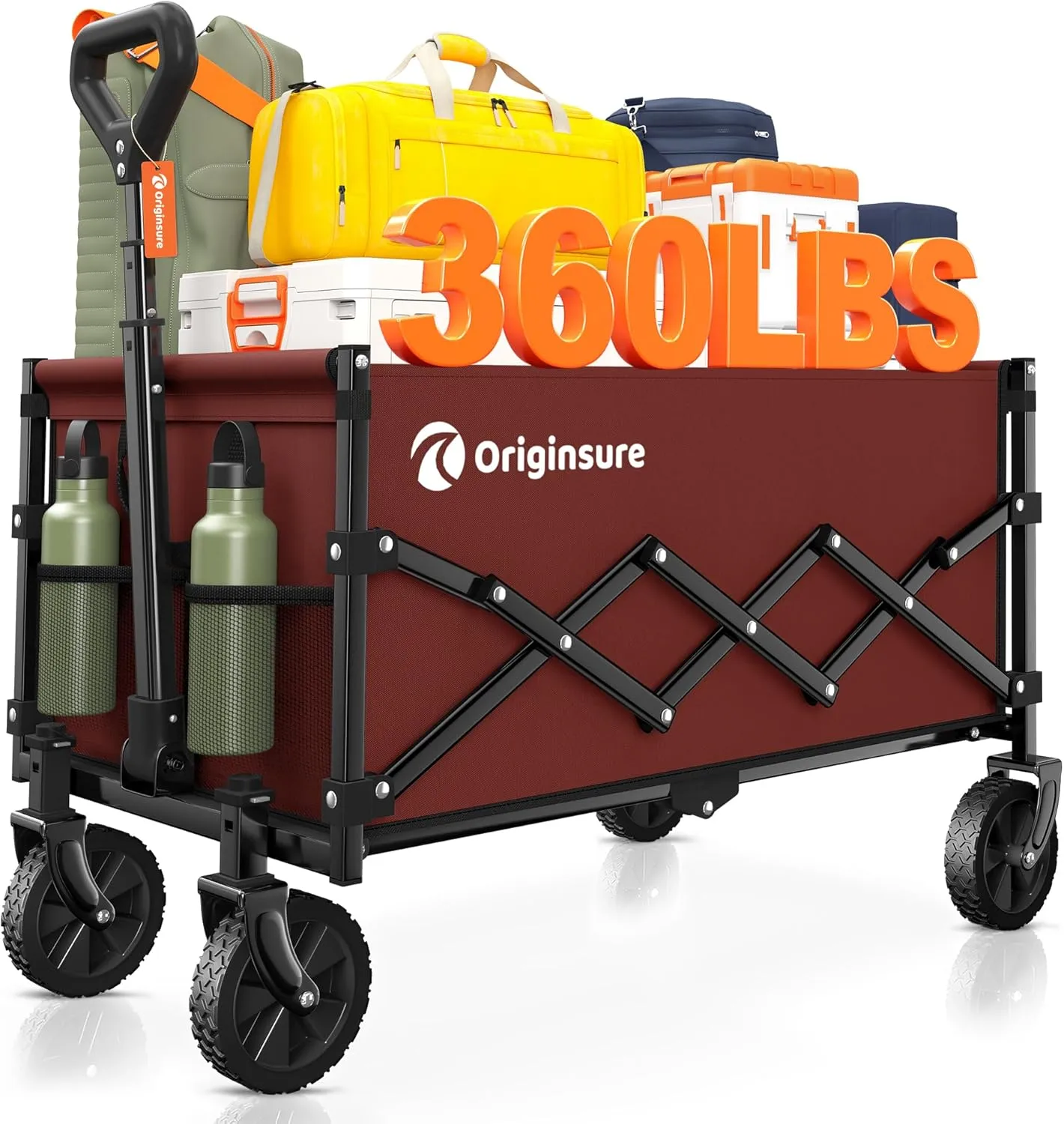 Collapsible Wagon Cart Foldable - Lightweight Portable Heavy Duty Folding Beach Wagons with Wheels - Outdoor Utility Carts for Grocery, Camping, Shopping, Sports with Large Capacity - Red