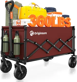 Collapsible Wagon Cart Foldable - Lightweight Portable Heavy Duty Folding Beach Wagons with Wheels - Outdoor Utility Carts for Grocery, Camping, Shopping, Sports with Large Capacity - Red