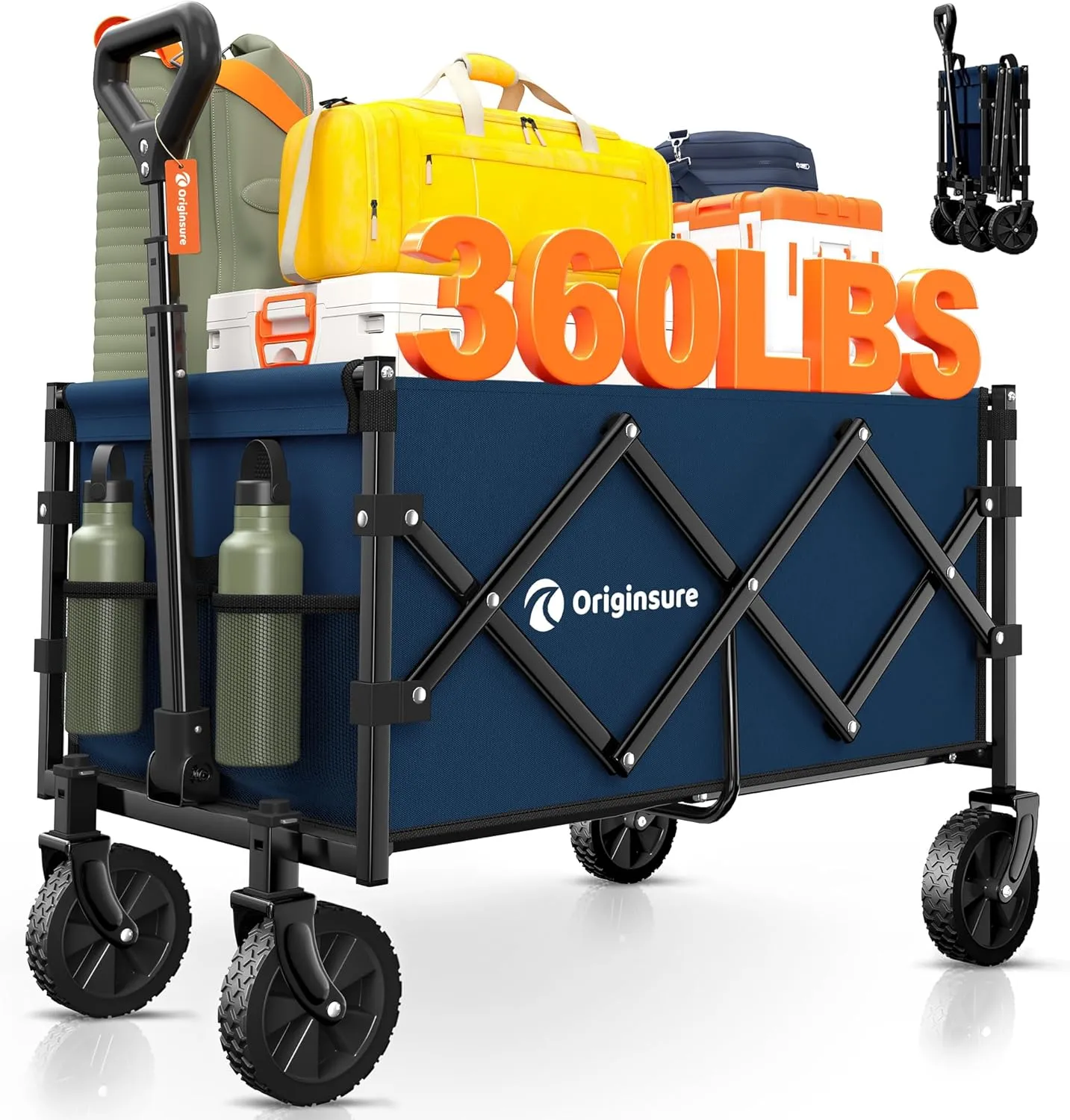 Collapsible Wagon Cart Foldable - Portable Heavy Duty Folding Beach Wagons with Wheels - Outdoor Utility Carts for Groceries, Shopping, Camping, Sports, Garden with Large Capacity - Blue