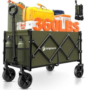 Collapsible Wagon Cart Foldable - Portable Heavy Duty Folding Beach Wagons with Wheels - Outdoor Utility Carts for Groceries, Shopping, Camping, Sports, Garden with Large Capacity - Green