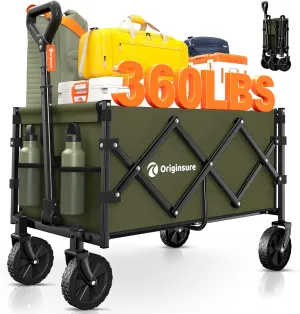 Collapsible Wagon Cart Foldable - Portable Heavy Duty Folding Beach Wagons with Wheels - Outdoor Utility Carts for Groceries, Shopping, Camping, Sports, Garden with Large Capacity - Green