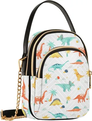 Colorful Cartoon Dinosaur Crossbody Bags for Women Small Sling Cross Body Bag Fanny Packs Mini Purse with Zip