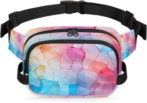 Colorful Glass Fragment Pattern Fanny Pack for Men Women Running Hiking Waist Bag Small Crossbody Belt Hip Bag Purse for Travel Cycling Waist Pack with Adjustable Strap