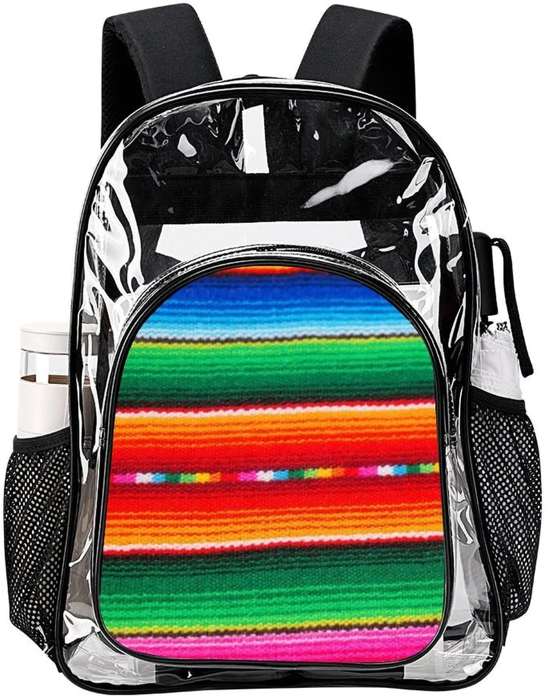 Colorful Mexican Blanket Stripes Art Backpack Transparent Multipurpose Anti-Theft Shoulder Bag Big Capacity Gym Outdoor Hiking Backpack With Padded Straps
