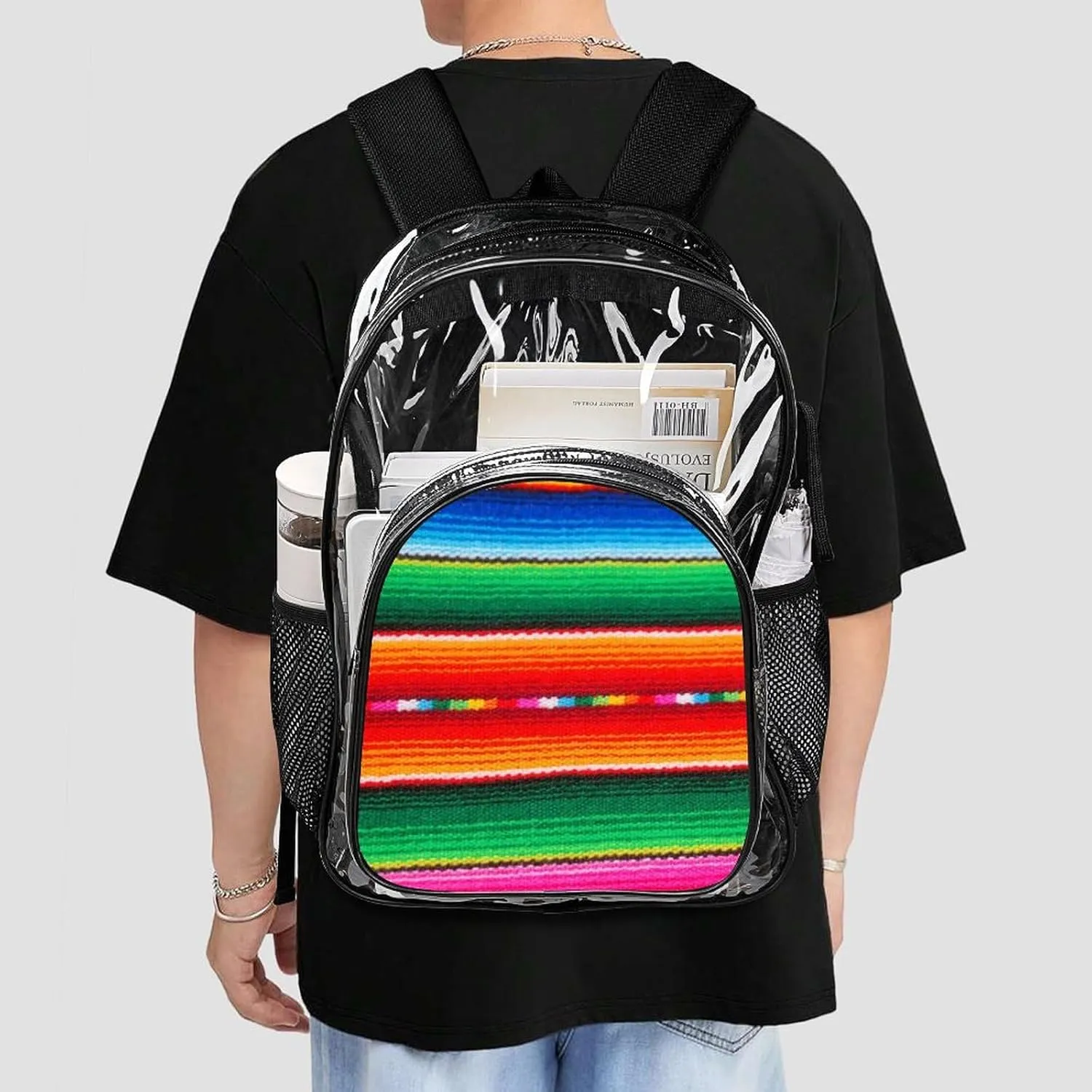 Colorful Mexican Blanket Stripes Art Backpack Transparent Multipurpose Anti-Theft Shoulder Bag Big Capacity Gym Outdoor Hiking Backpack With Padded Straps
