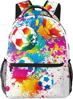 Colorful Soccer Fun Ball Backpack For School Laptop Bags Bookbag Big Casual Daypack For Student Girls Boys Kids Teens Travel Sports Work