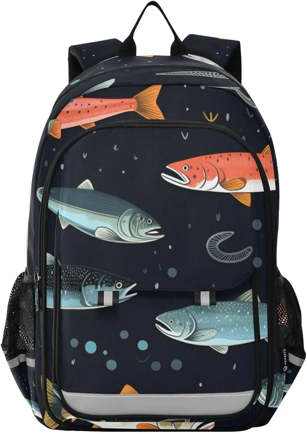 Colorful Trouts Group Backpack Travel Laptop Daypack Shoulder Bag Book Bag Daypack with Reflective Strip 12.9 ×17.7 In