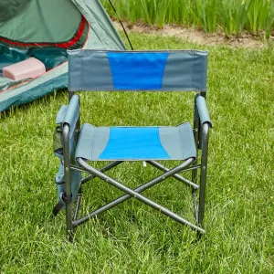 Comfortable Padded Folding Outdoor Chair for Relaxation, Lightweight and Oversized Design for Camping, Picnics, and Fishing, Blue/Grey