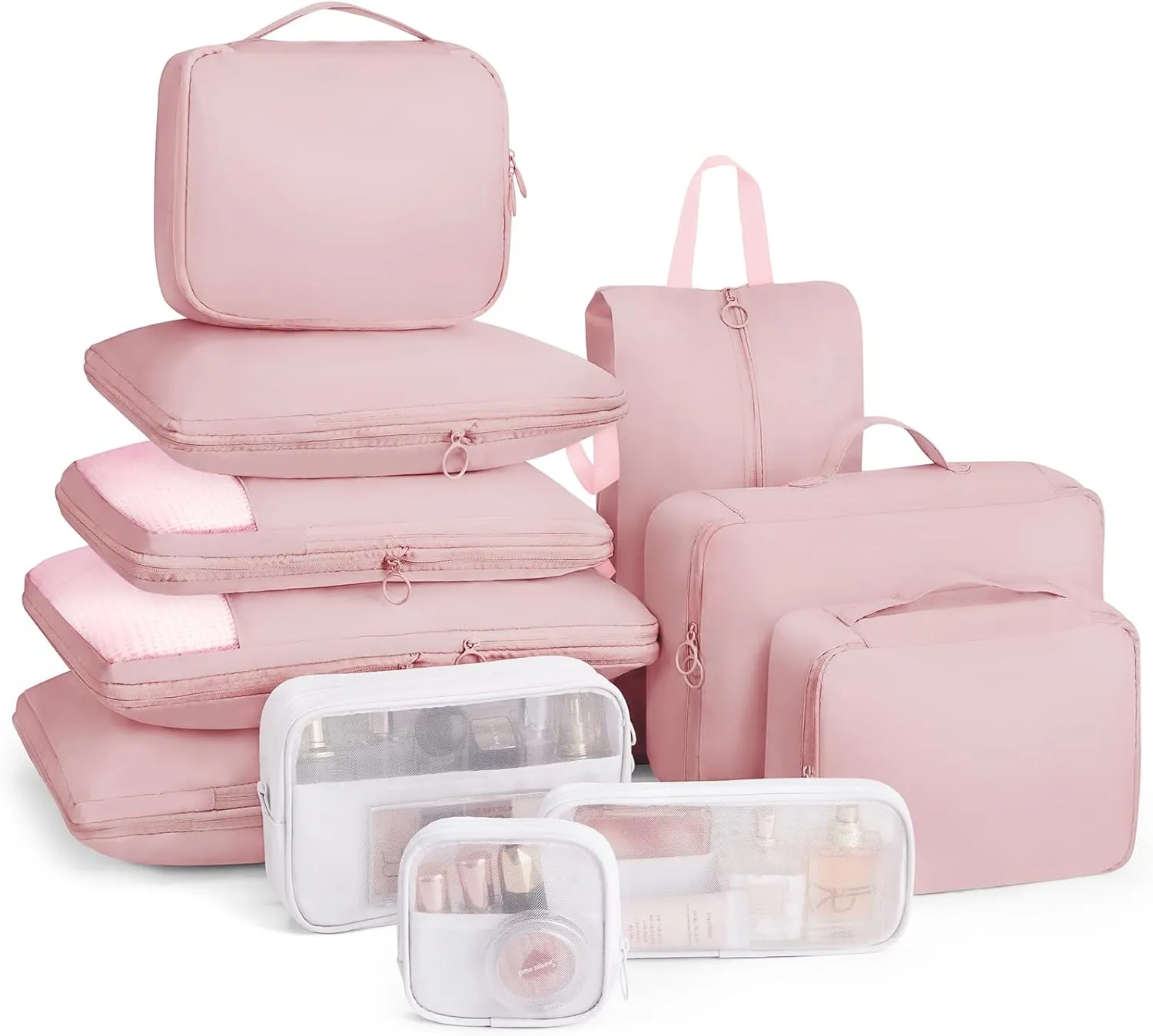 Compression Packing Cubes - 11 Set Suitcase Organizers, Expandable Packing Cubes, Pink Travel Essentials