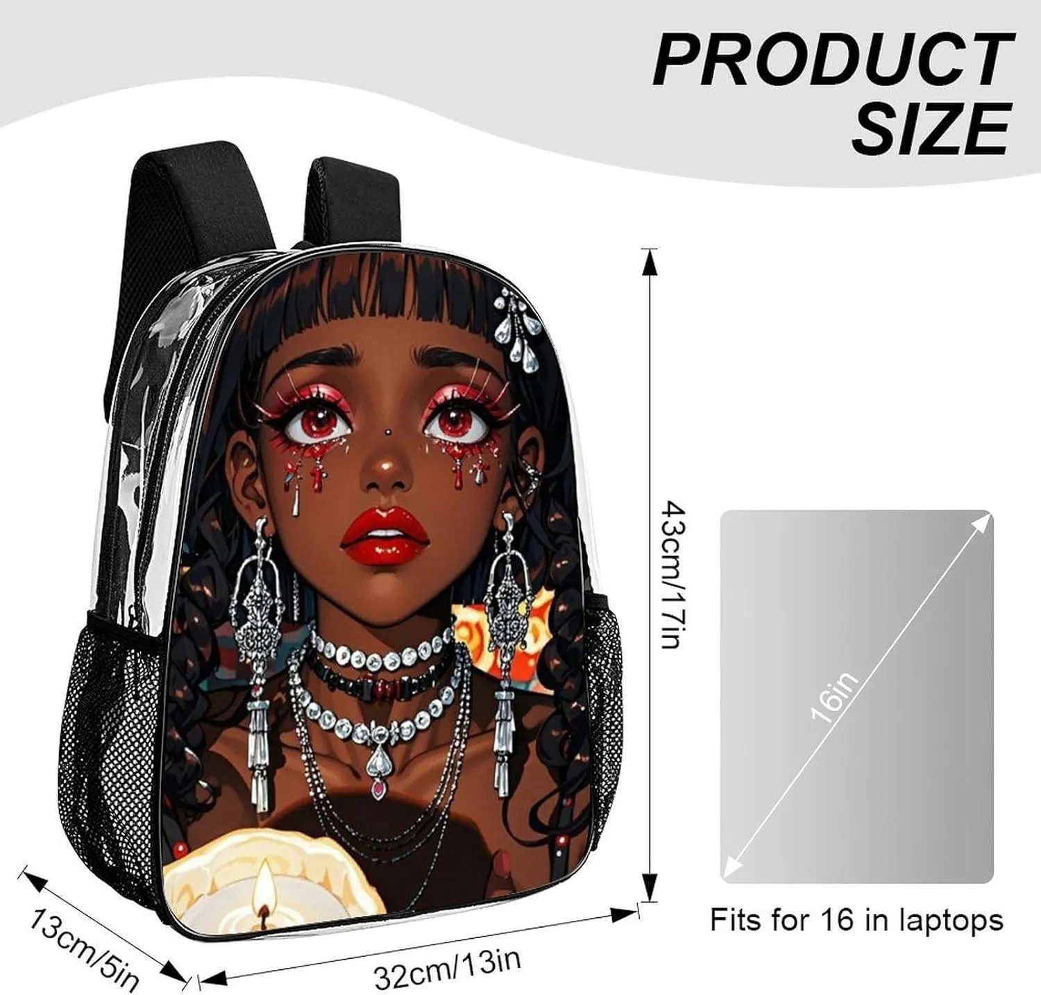 Cool African American Woman Bold And Colorful Art Backpack Transparent Multipurpose Anti-Theft Shoulder Bag Big Capacity Gym Outdoor Hiking Backpack With Padded Straps
