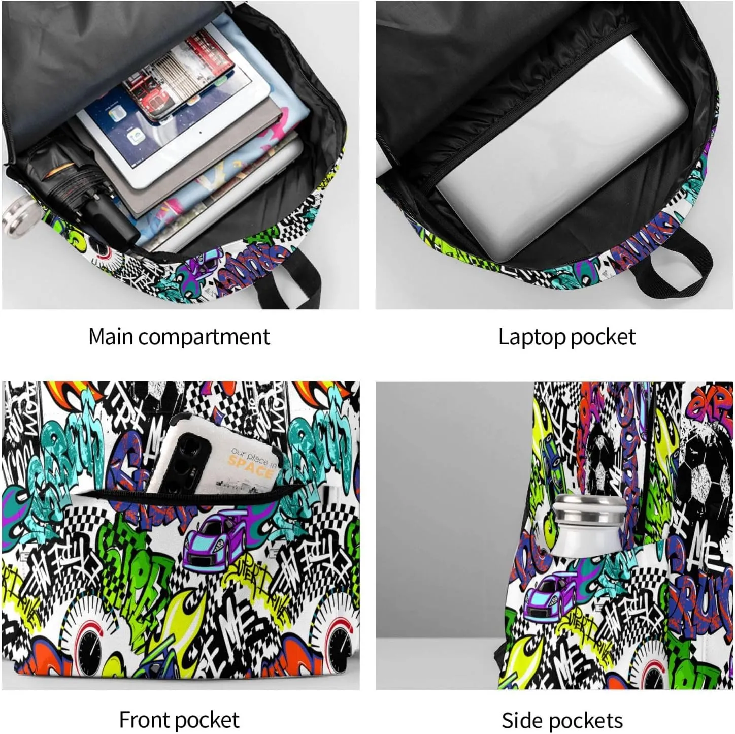 Cool Graffiti Novelty Pattern Backpack School Bag Lightweight Bookbag Casual Daypack for Girls Boys Kids Women Men Travel Laptop 16 Inch
