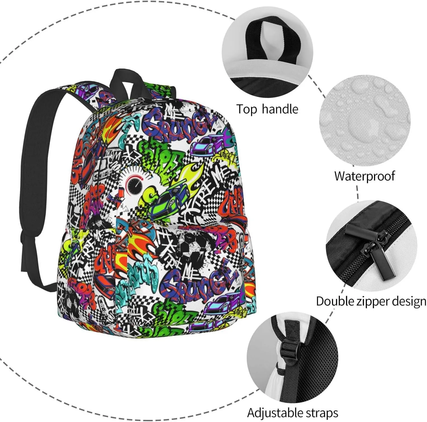 Cool Graffiti Novelty Pattern Backpack School Bag Lightweight Bookbag Casual Daypack for Girls Boys Kids Women Men Travel Laptop 16 Inch