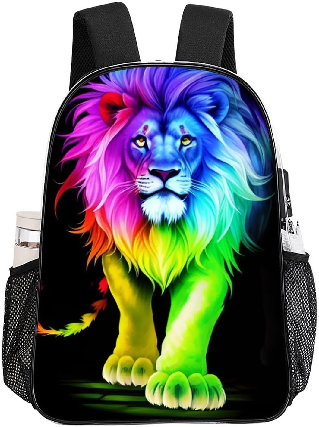 Cool Lion Colorful Fire Surreal Style Art Backpack Transparent Multipurpose Anti-Theft Shoulder Bag Big Capacity Gym Outdoor Hiking Backpack With Padded Straps