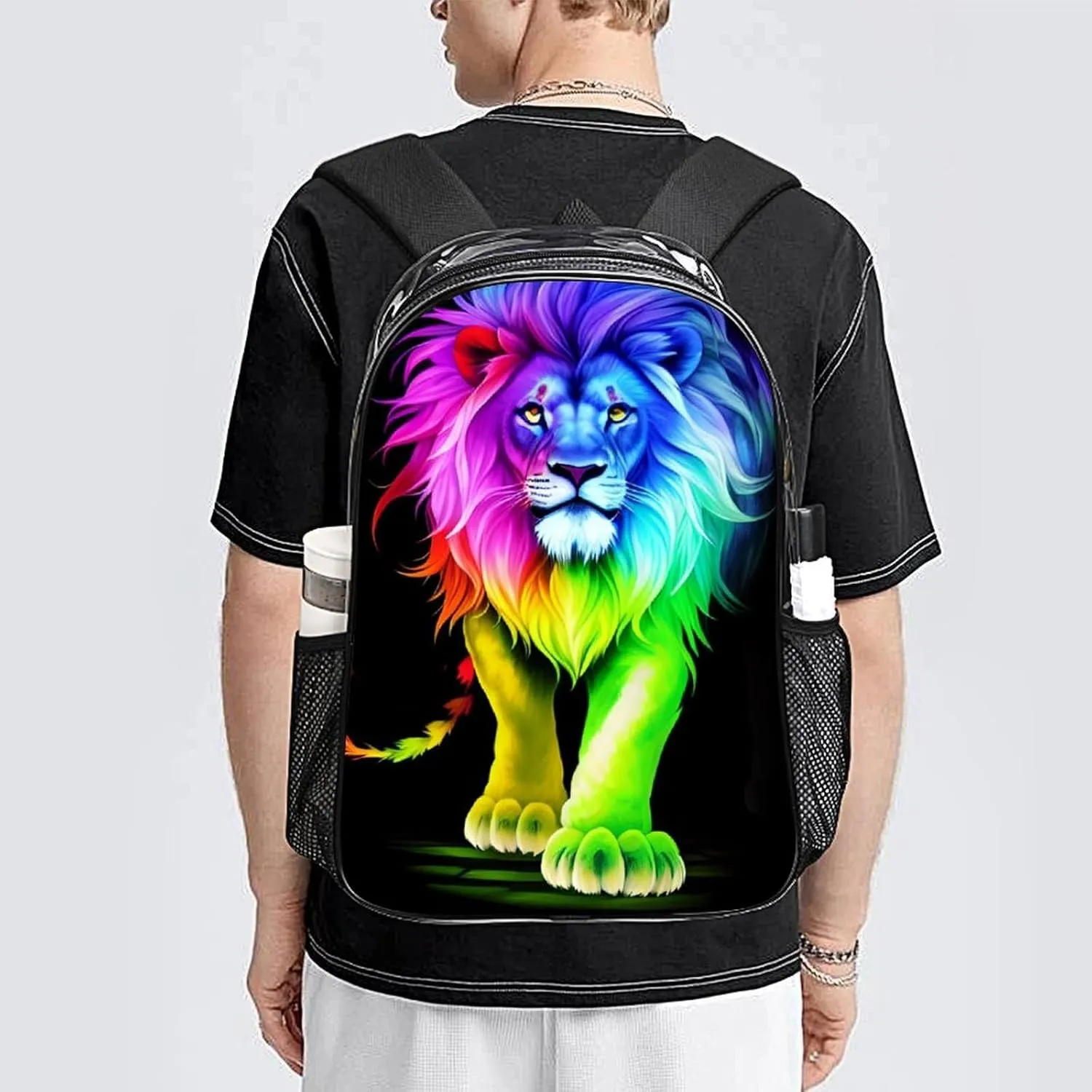Cool Lion Colorful Fire Surreal Style Art Backpack Transparent Multipurpose Anti-Theft Shoulder Bag Big Capacity Gym Outdoor Hiking Backpack With Padded Straps