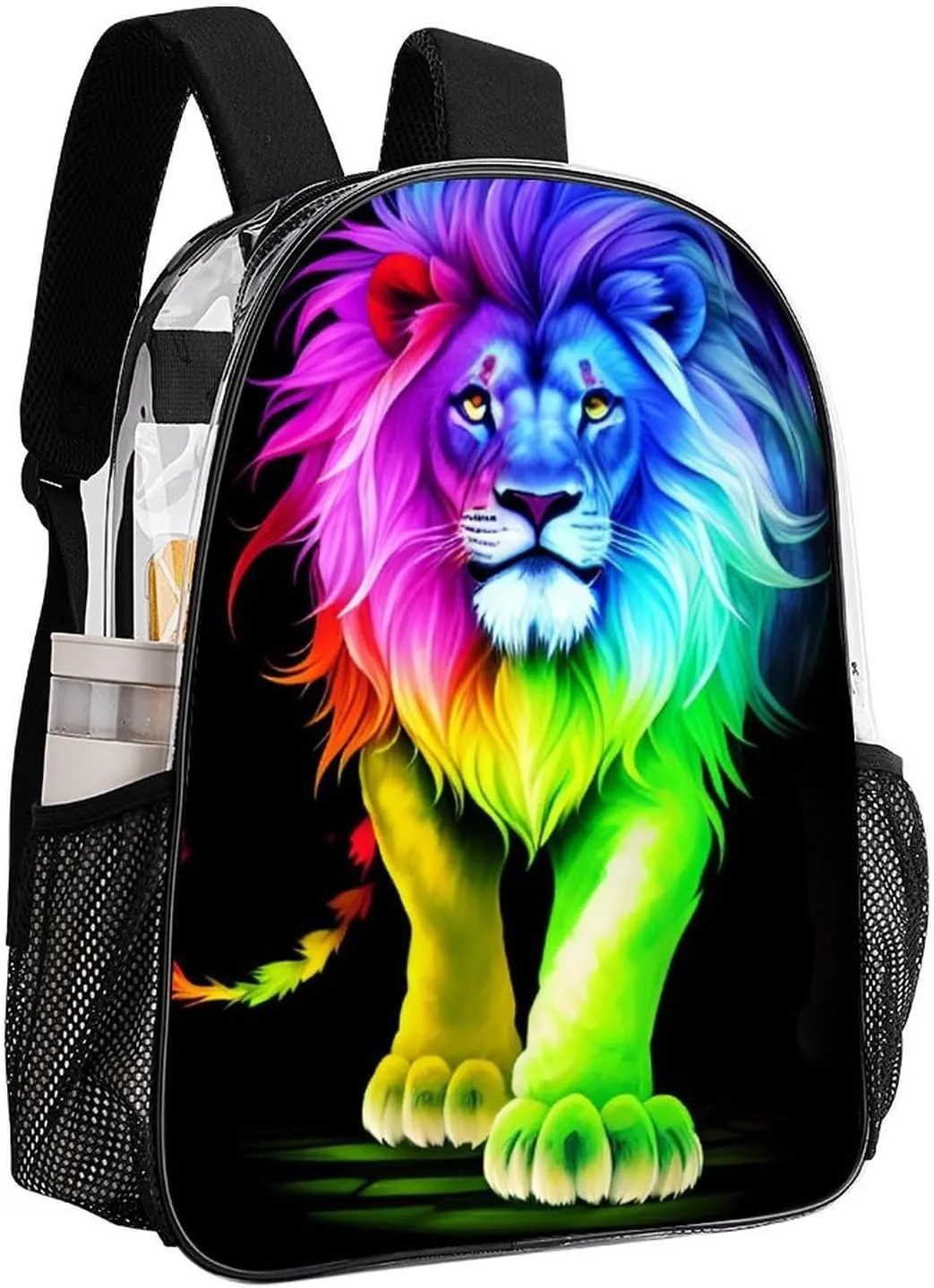 Cool Lion Colorful Fire Surreal Style Art Backpack Transparent Multipurpose Anti-Theft Shoulder Bag Big Capacity Gym Outdoor Hiking Backpack With Padded Straps