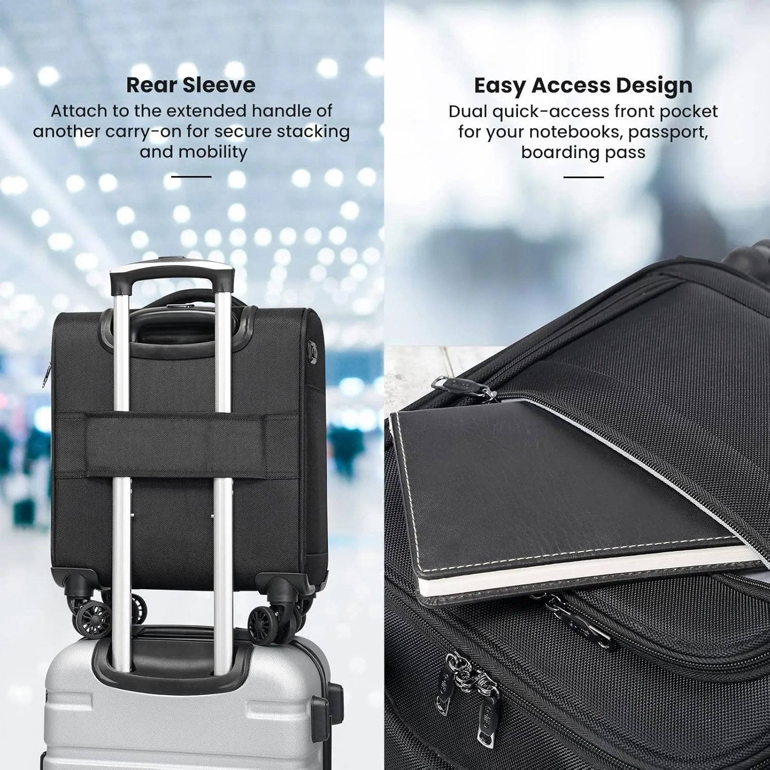 Coolife Underseat Carry On Luggage Suitcase Softside Lightweight Rolling Travel Bag Spinner Suitcase Compact Upright 4 Dual Wheel Bag