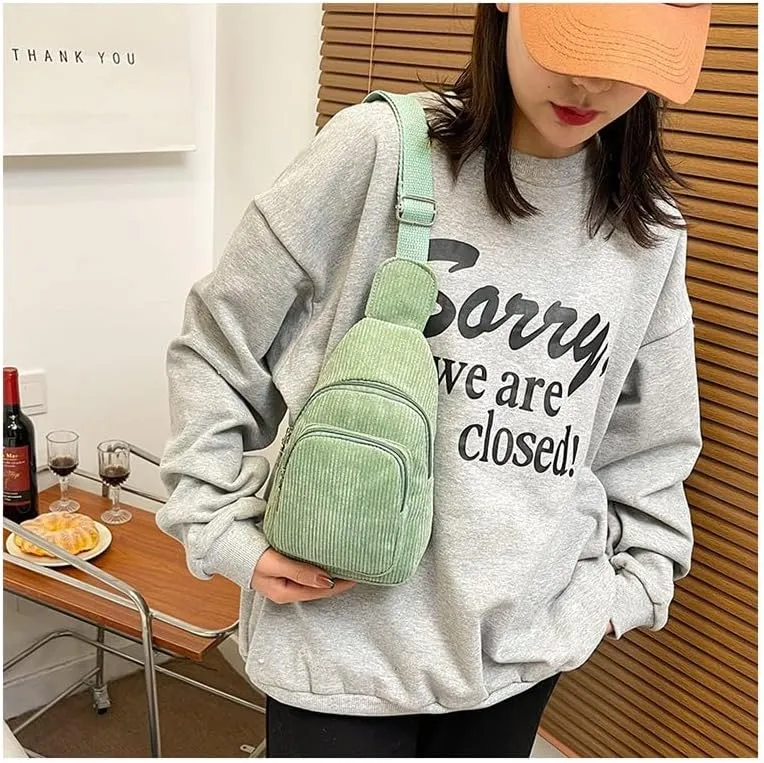 Corduroy Sling Bag Fanny Pack Crossbody Purse Mini Backpack Tote
