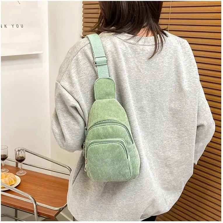 Corduroy Sling Bag Fanny Pack Crossbody Purse Mini Backpack Tote