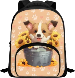 Corgi Dog Sunflower Toddler Preschool Backpack for Kids Girls 12 Inch Small Shoulder Book Bag Bagpacks with Adjustable Straps