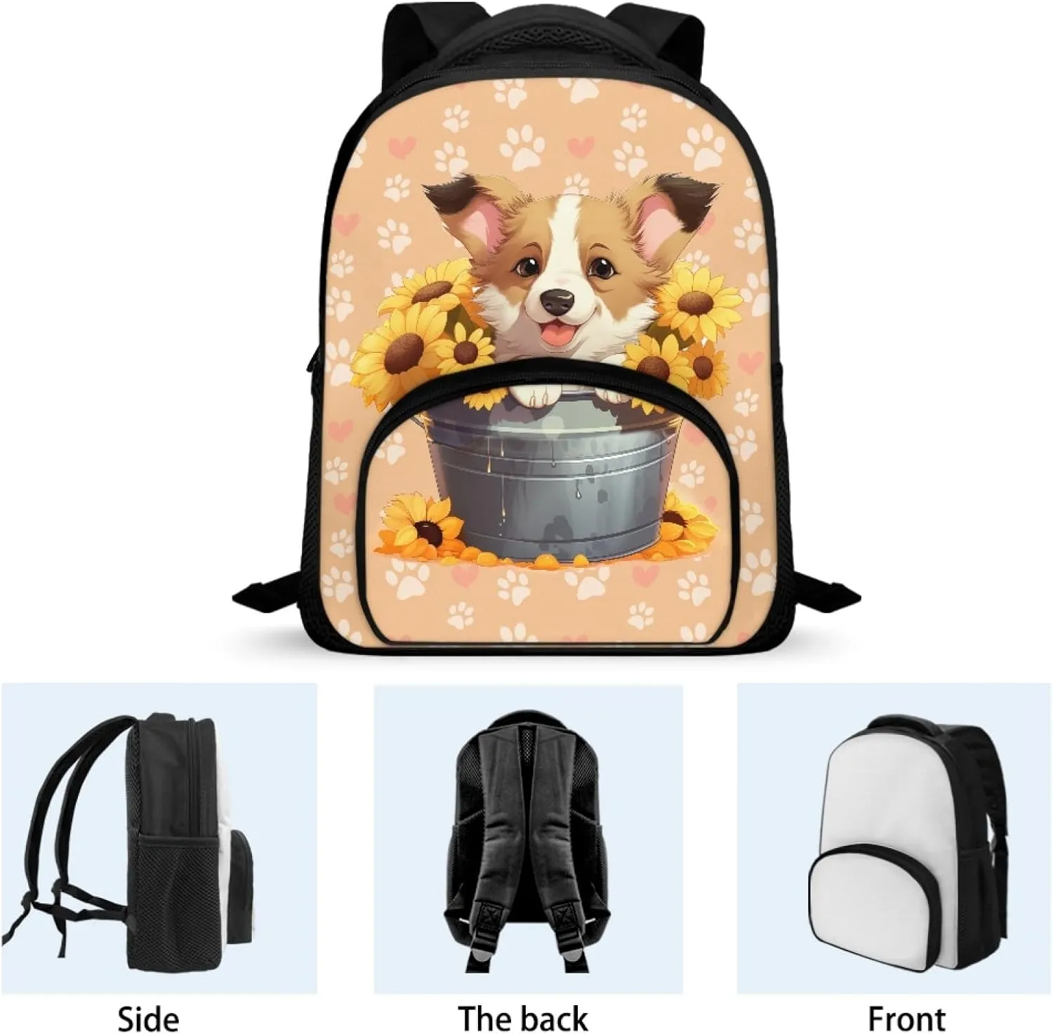 Corgi Dog Sunflower Toddler Preschool Backpack for Kids Girls 12 Inch Small Shoulder Book Bag Bagpacks with Adjustable Straps