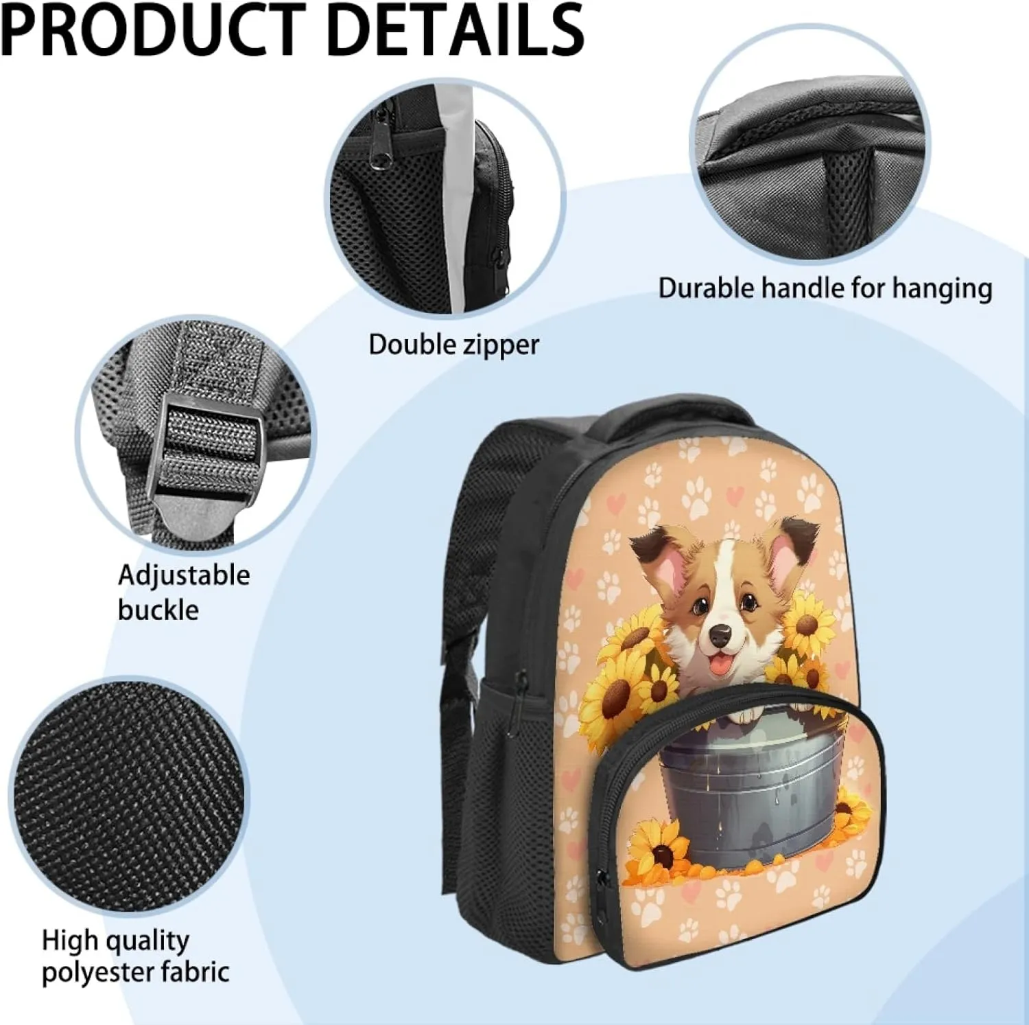 Corgi Dog Sunflower Toddler Preschool Backpack for Kids Girls 12 Inch Small Shoulder Book Bag Bagpacks with Adjustable Straps