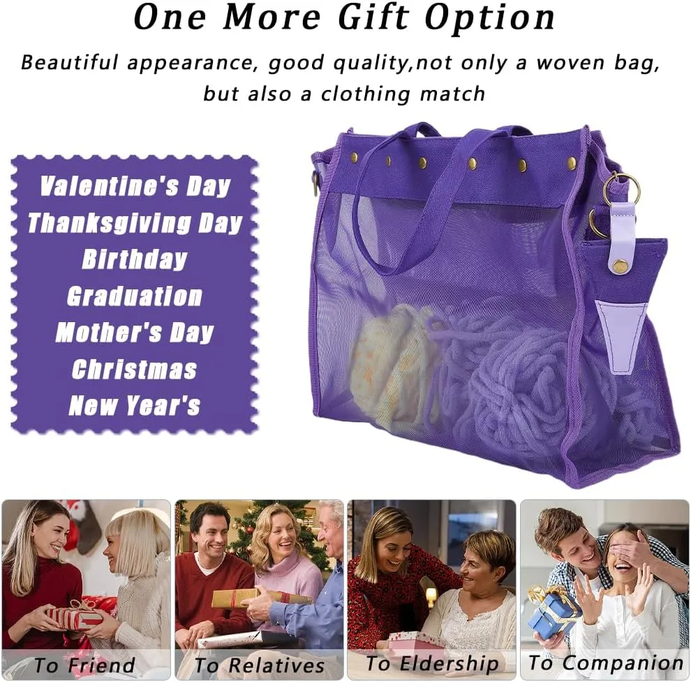 CRASPIRE Knitting Bag Large Yarn Storage Organizer Lightweight Large Storage Totes Knit Bags with Case Detachable Shoulder Strap Ruler Scale Imitation Leather Keychain Supplies Mother's Day Gift
