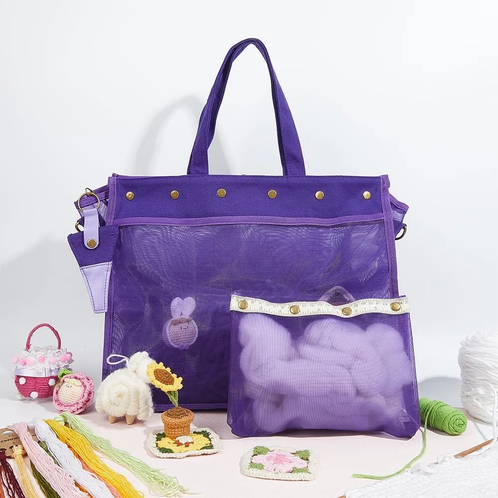 CRASPIRE Knitting Bag Large Yarn Storage Organizer Lightweight Large Storage Totes Knit Bags with Case Detachable Shoulder Strap Ruler Scale Imitation Leather Keychain Supplies Mother's Day Gift