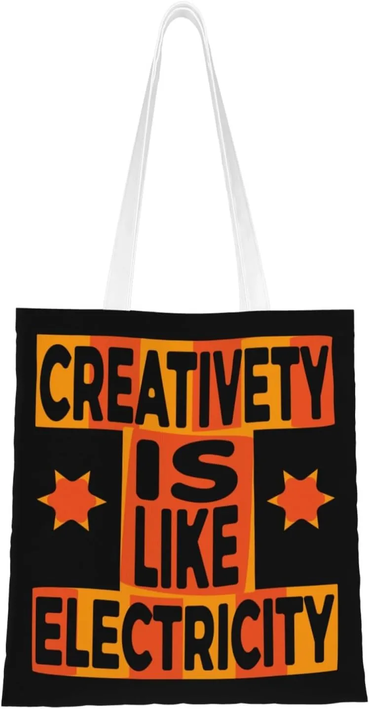 Creativety Is Like Electricity Tote Bag for Women Canvas Shopping Bags Reusable Large Capacity Casual Shoulder Handbags Grocery Bags DIY Gift Bags