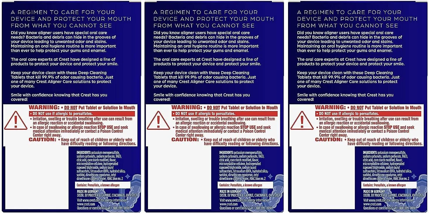 Crest Aligner Care Deep Cleaning Anti-Bacterial Tablets for Aligners, Retainers, Mouthguards, 60-Count, Pack of 3