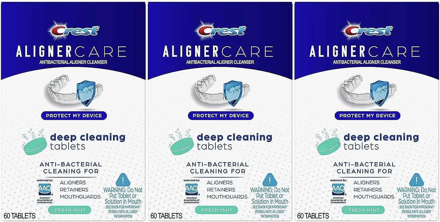 Crest Aligner Care Deep Cleaning Anti-Bacterial Tablets for Aligners, Retainers, Mouthguards, 60-Count, Pack of 3