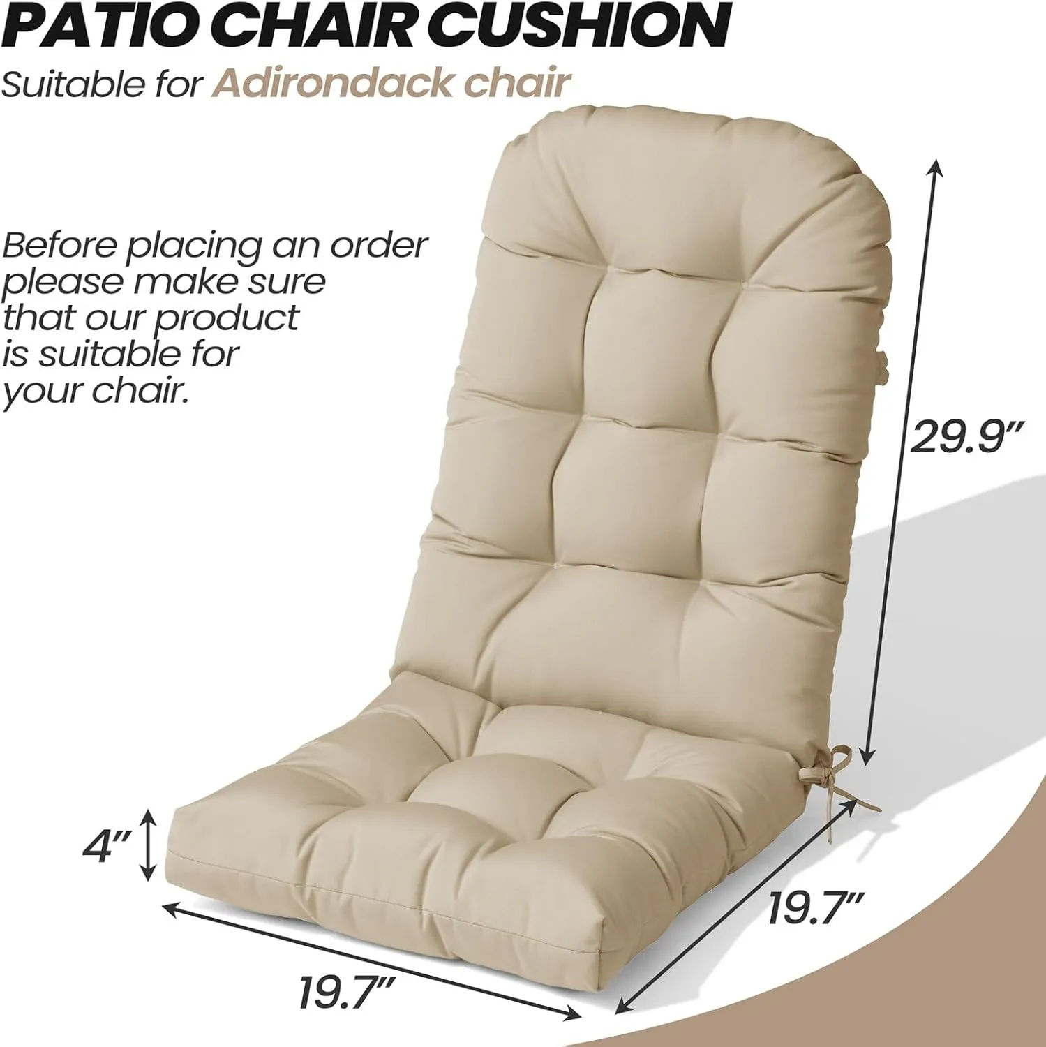 Crestlive Products Sunbrella Adirondack Chair Cushion Outdoor Chair Cushions Waterproof Fade Resistant 50x20x4 Inch High Back Patio Cushions Set of 2 Thick Replacement Cushions Antique Beige