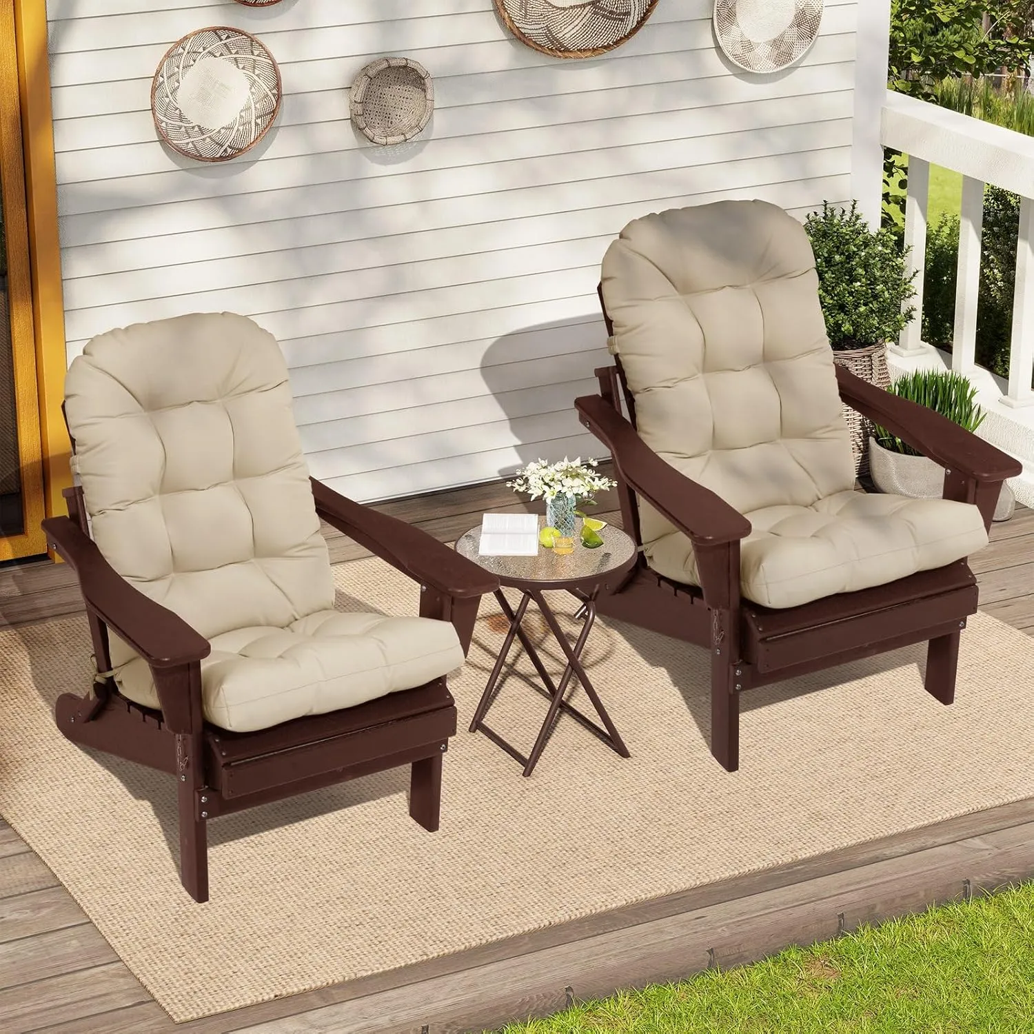Crestlive Products Sunbrella Adirondack Chair Cushion Outdoor Chair Cushions Waterproof Fade Resistant 50x20x4 Inch High Back Patio Cushions Set of 2 Thick Replacement Cushions Antique Beige