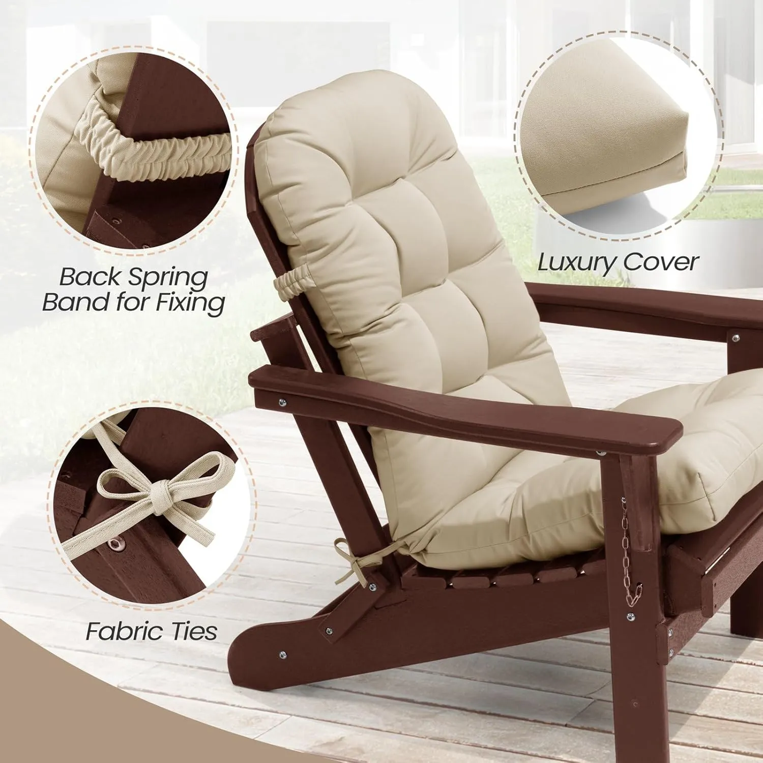 Crestlive Products Sunbrella Adirondack Chair Cushion Outdoor Chair Cushions Waterproof Fade Resistant 50x20x4 Inch High Back Patio Cushions Set of 2 Thick Replacement Cushions Antique Beige