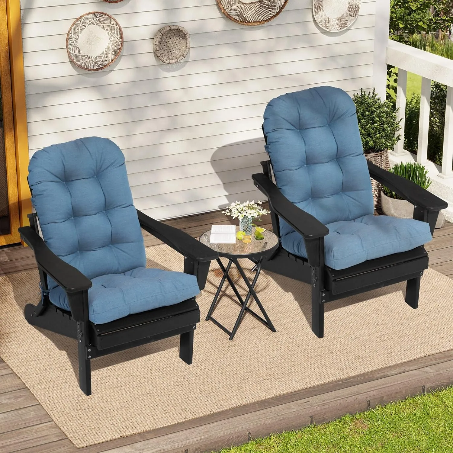 Crestlive Products Sunbrella Adirondack Chair Cushion Outdoor Chair Cushions Waterproof Fade Resistant 50x20x4 Inch High Back Patio Cushions Set of 2 Thick Replacement Cushions Denim Blue