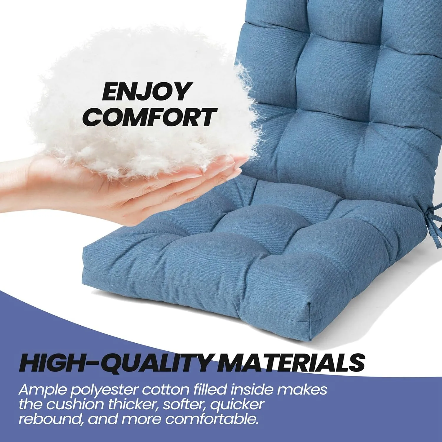 Crestlive Products Sunbrella Adirondack Chair Cushion Outdoor Chair Cushions Waterproof Fade Resistant 50x20x4 Inch High Back Patio Cushions Set of 2 Thick Replacement Cushions Denim Blue