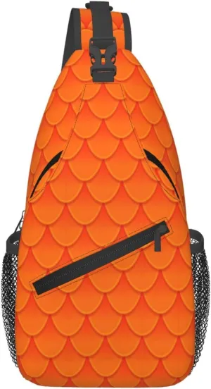 Cross Body Sling Bag For Women Men Orange Scales Crossbody Bag Anti Theft Chest Bag Shoulder Backpack Travel Hiking Daypack Large Sling Cross Body Bag