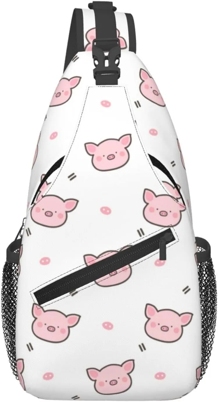 Cross Body Sling Bag For Women Men Pink Cartoon Cute Pig Crossbody Bag Anti Theft Chest Bag Shoulder Backpack Travel Hiking Daypack Large Sling Cross Body Bag