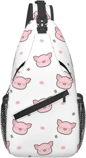Cross Body Sling Bag For Women Men Pink Cartoon Cute Pig Crossbody Bag Anti Theft Chest Bag Shoulder Backpack Travel Hiking Daypack Large Sling Cross Body Bag