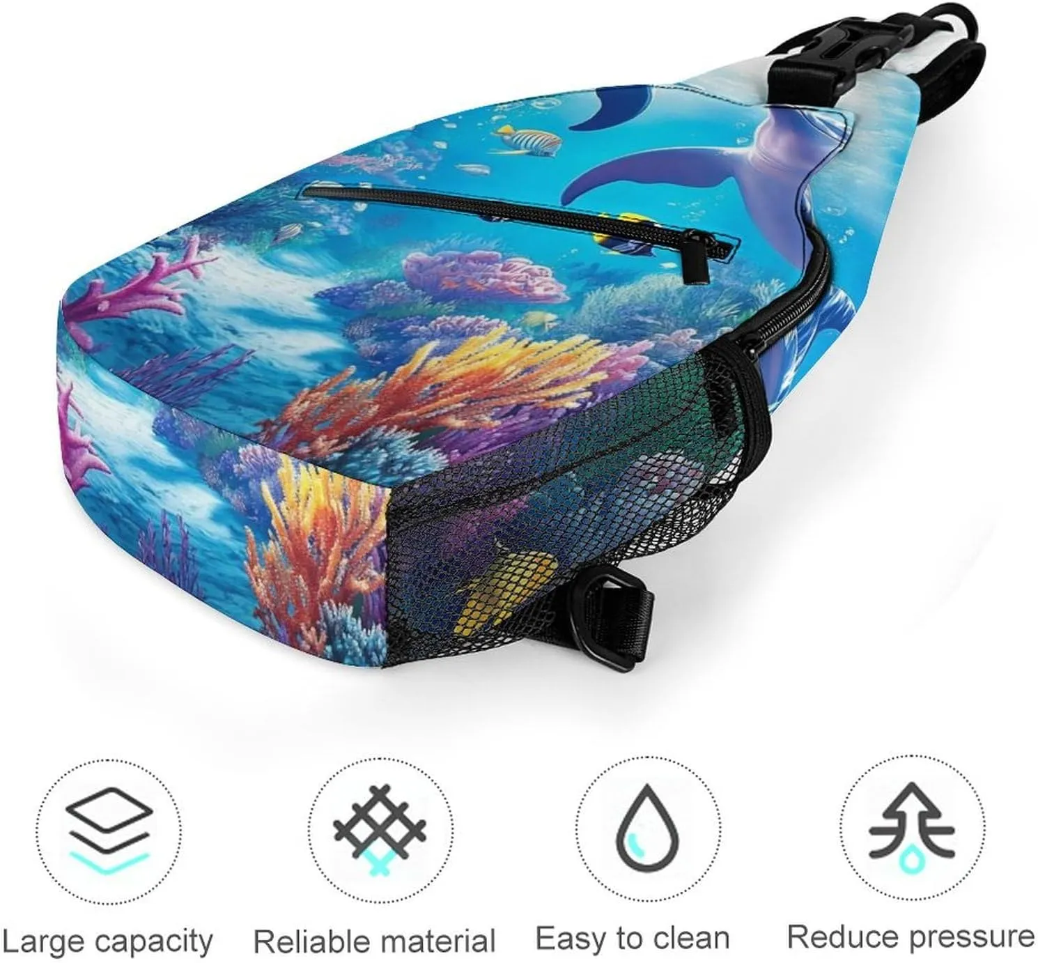 Crossbody Bag for Men Women, Underwater Beautiful Sea World Dolphins Casual Sling Backpack Large Capacity Chest Bag Sport Shoulder Daypack for Hiking Travel